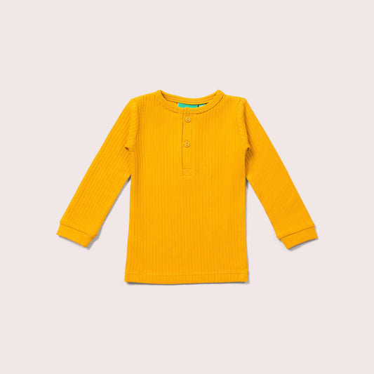 Organic Gold Ribbed Long Sleeve Henley Top