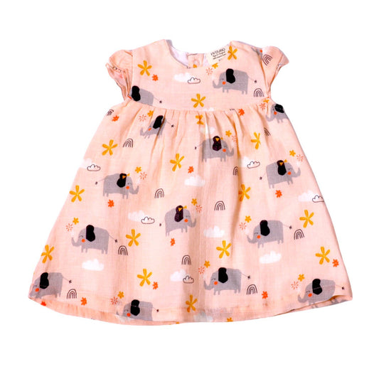 Organic Muslin Elephant Ruffled Cap Sleeve Dress with Bloomers