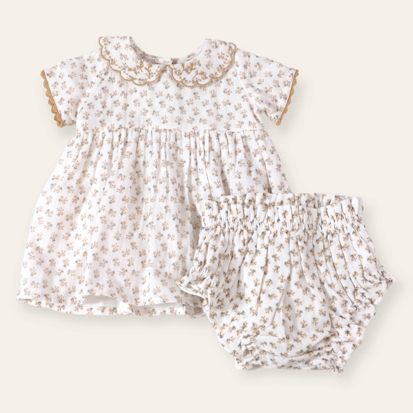 Emilia Ditsy Organic Muslin Floral Dress + Bloomers