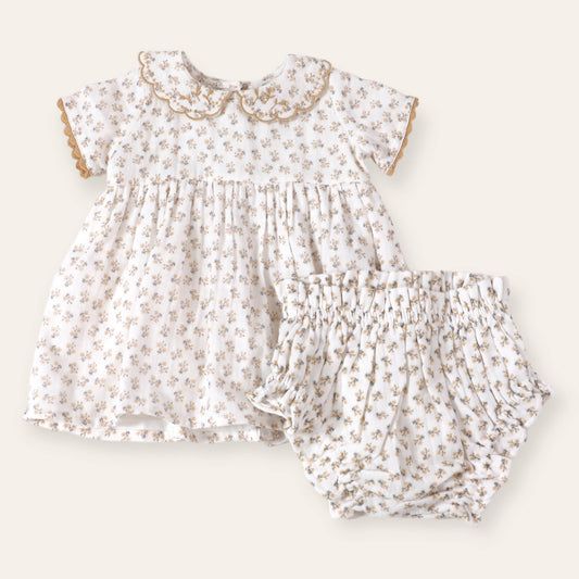 Emilia Ditsy Organic Muslin Floral Dress + Bloomers