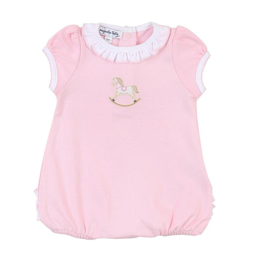 Hobby Horse Pink Embroidered Pima Ruffle Bubble