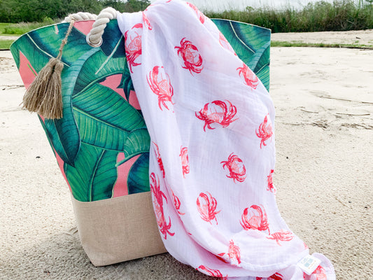 Pink Crab Swaddle Blanket