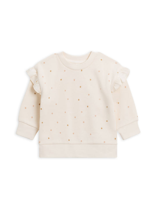Abbie Fleece Ruffle Pullover - Ivory/ Fawn Mini Polka