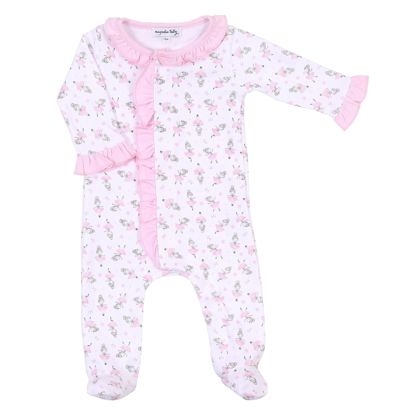 Prima Ballerina Pink Printed Ruffle Front Footie and Hat Set