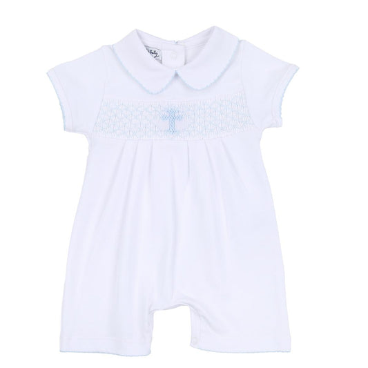 Blessed Blue Smocked Collared Short Playsuit