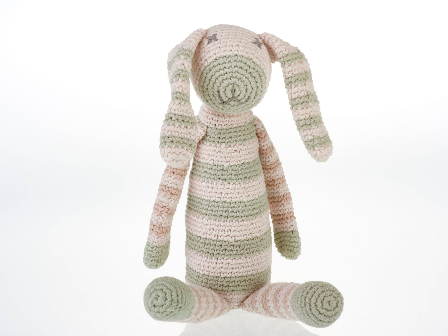 Knitted Neutral Stripey Bunny Rattle