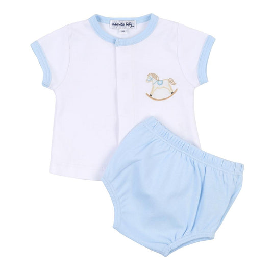 Hobby Horse Blue Embroidered Diaper Cover Set