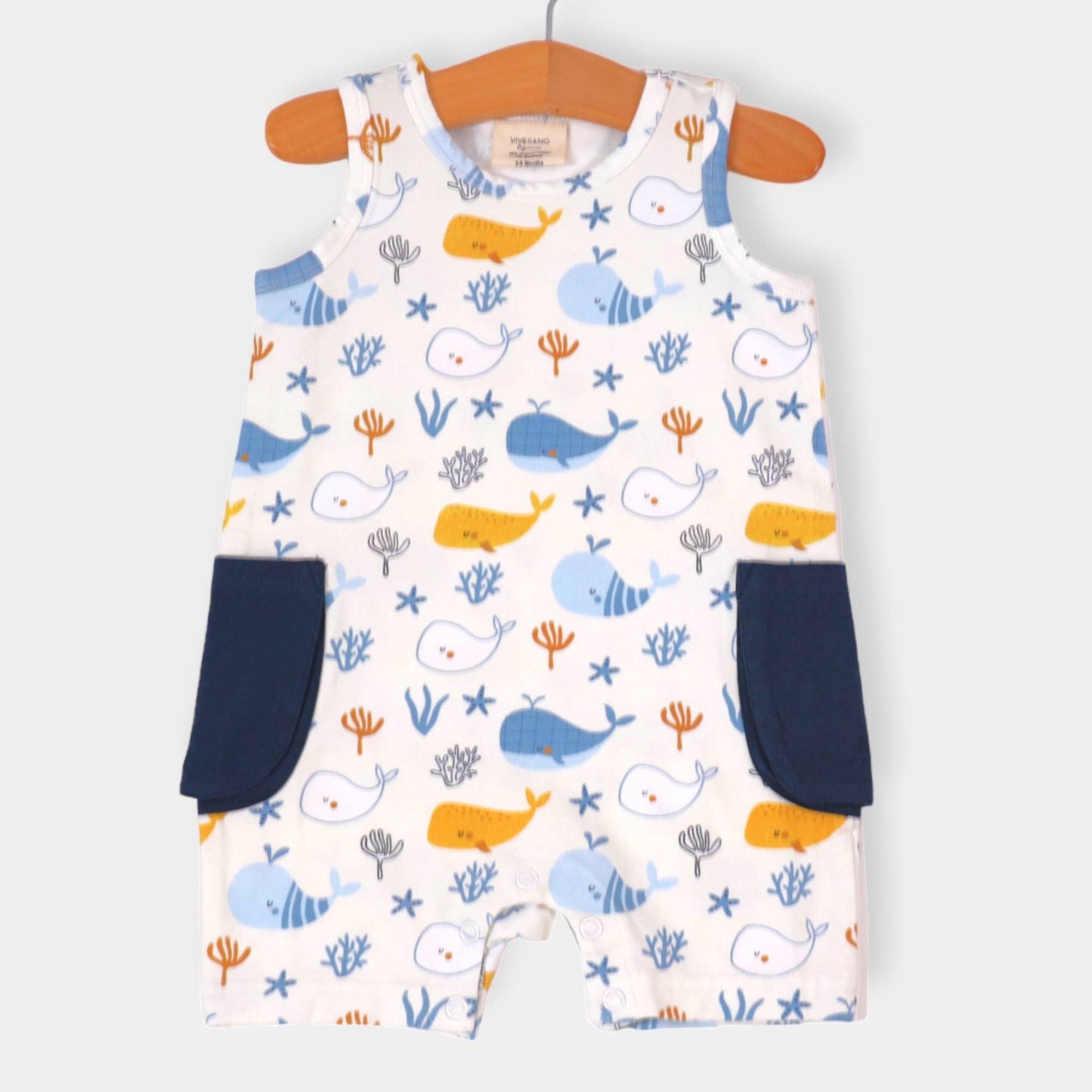 Ocean Whales Side Pocket Sleeveless Romper