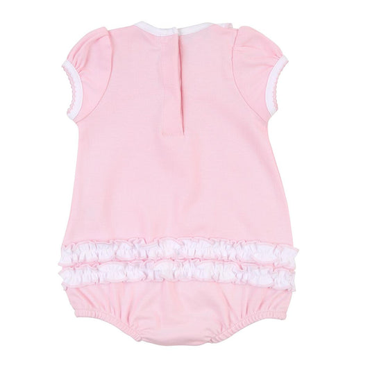 Hobby Horse Pink Embroidered Pima Ruffle Bubble