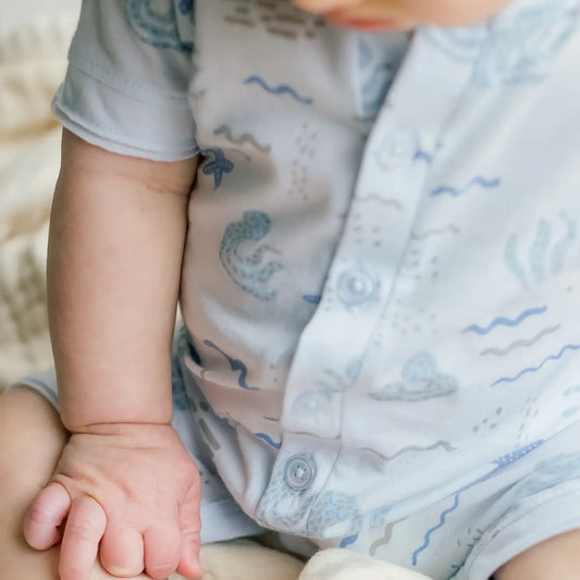 Octopi on Baby Blue Henley Romper