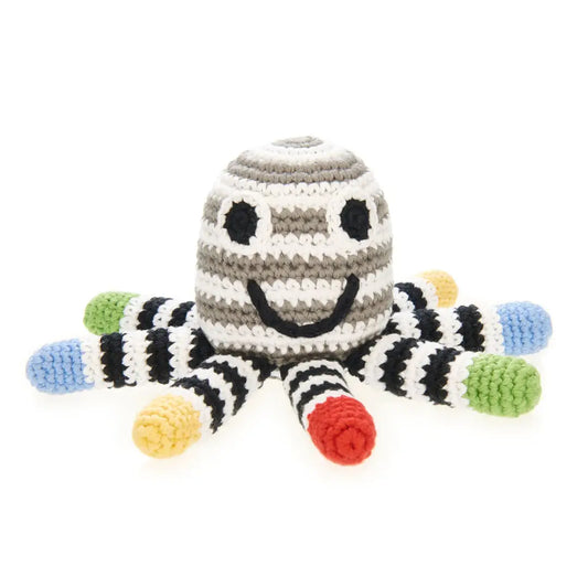 Knitted Black & White Octopus Rattle