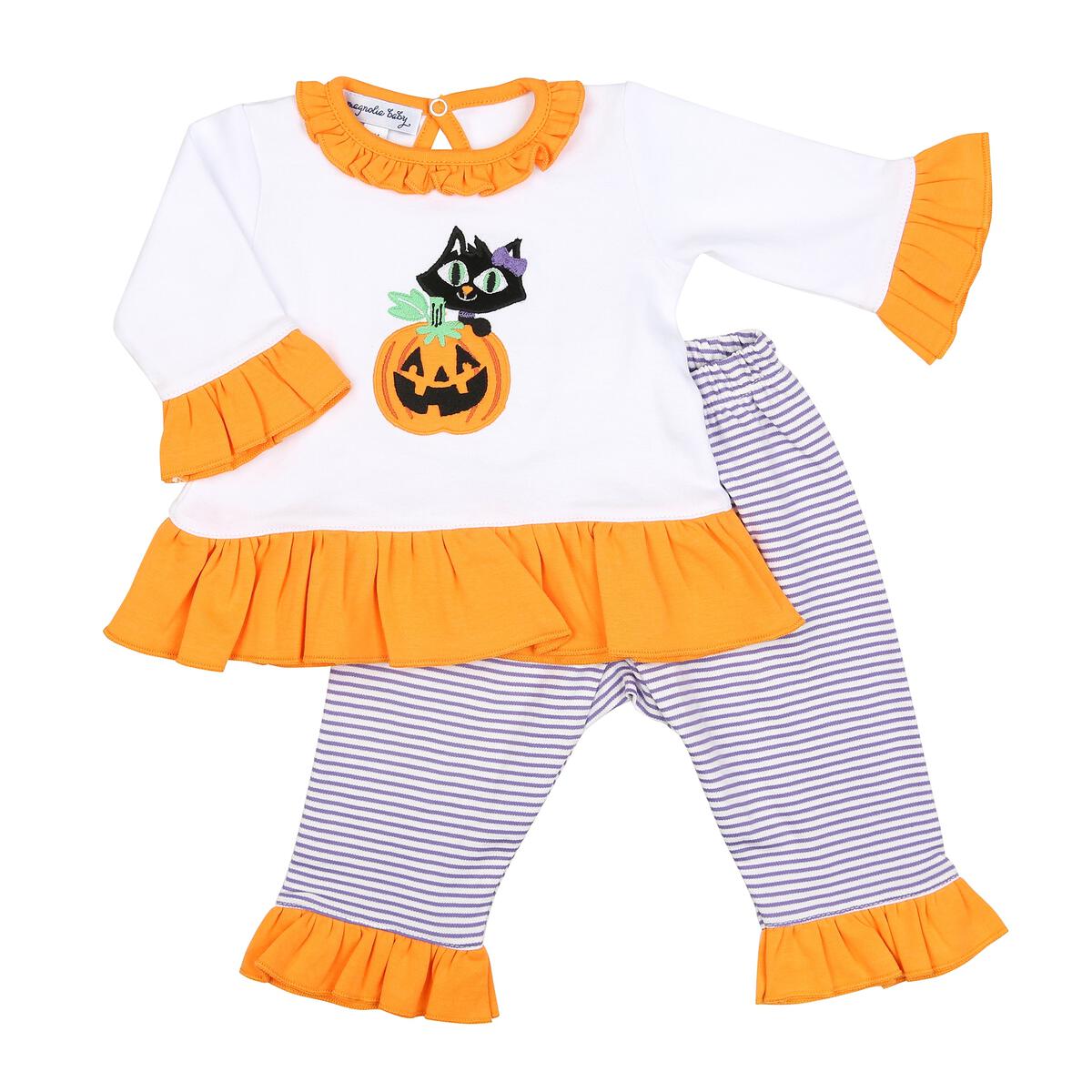 Pumpkin Kitty Applique Ruffle 2PC Shirt/Pant Set