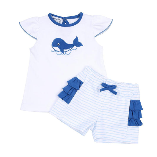 Whale Applique Ruffle Flutter 2PC Shirt/Short Set